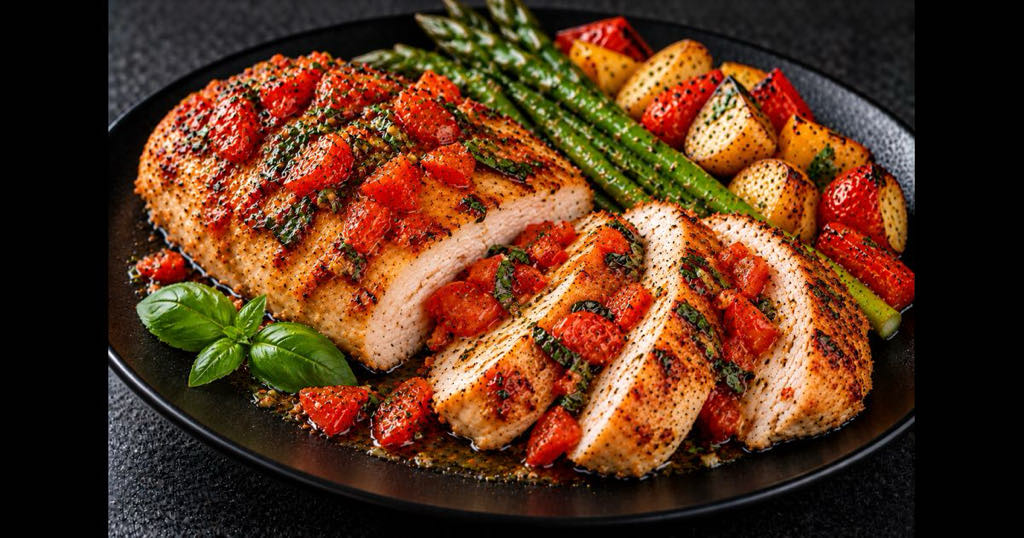 Poitrine de poulet grillée tomate basilic