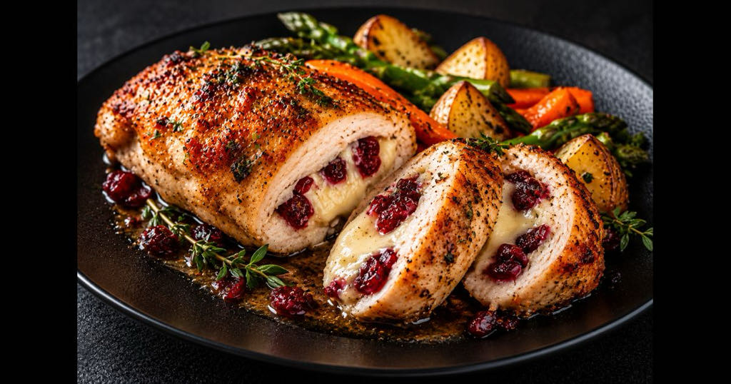 poitrine de poulet confit de canneberge et brie