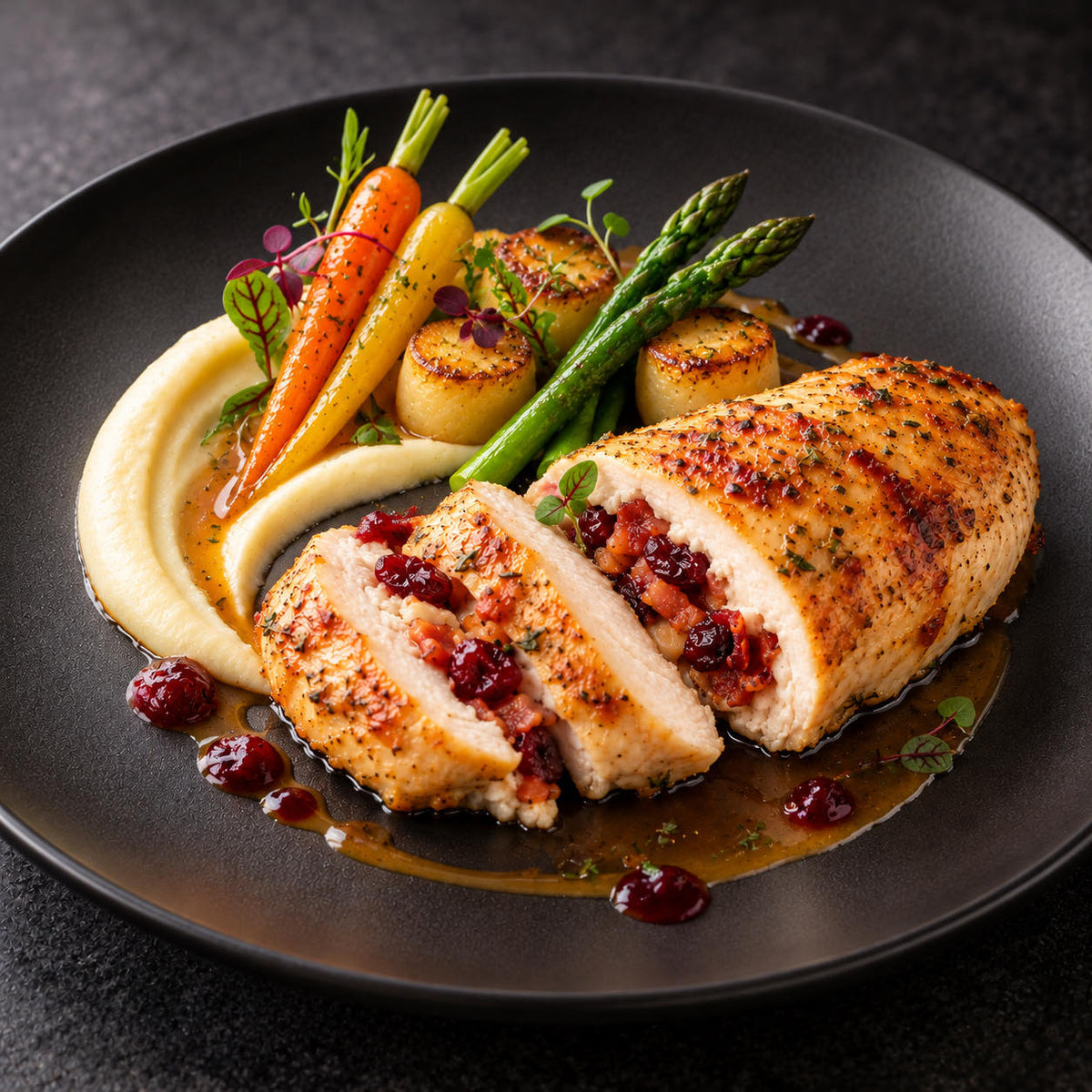 poitrine de poulet farcie canneberge et bacon
